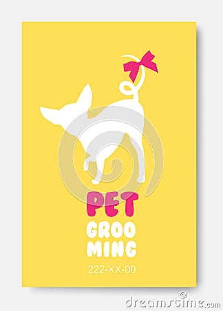 Poster template with dog silhouette. Pet grooming logo. Dog hair Vector Illustration