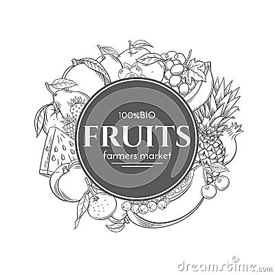 Poster template frame with hand drawn fruits Vector Illustration