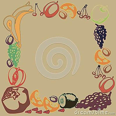 Poster template with hand drawn fruits and berries for farmers market menu design Cartoon Illustration