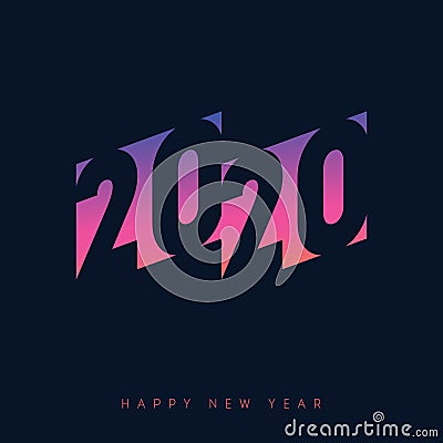 Poster template for 2020. Invitation to the new year party with neon gradient. Cover of calendar with orginal inscription 20 20 Vector Illustration