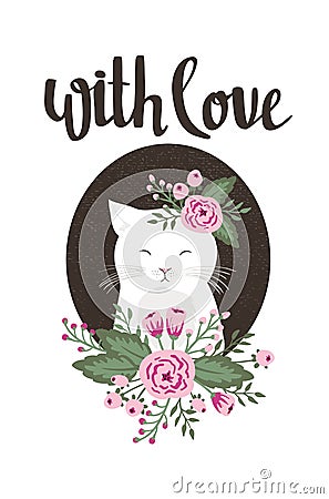 Poster template - with love. Wedding, marriage, save the date, Valentine's day. Vector Illustration
