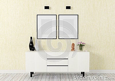 Poster template mock up on wall with decorative elements Stock Photo