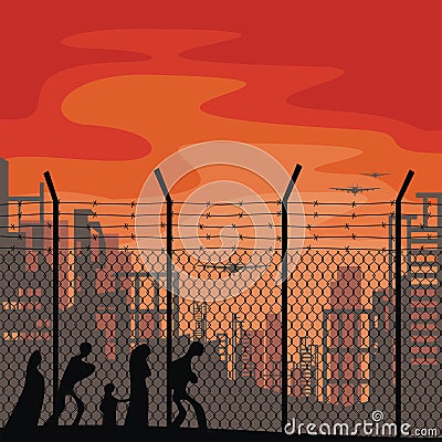 Poster template about refugees Vector Illustration