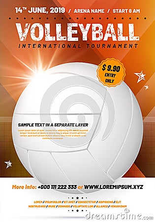 Poster template for your volleyball design with sample text Cartoon Illustration