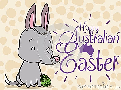 Smiling Bilby with a Decorated Egg, Celebrating Australian Easter, Vector Illustration Vector Illustration