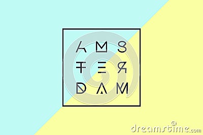 Poster with text Amsterdam, Netherlands in geometric style Vector Illustration