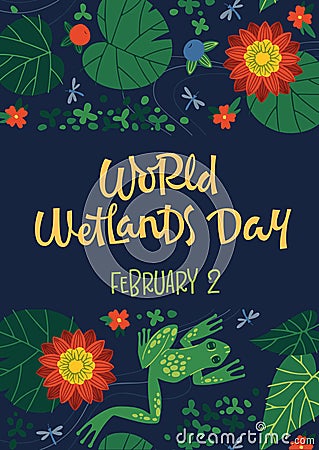 Poster with text World Wetlands Day Vector Illustration