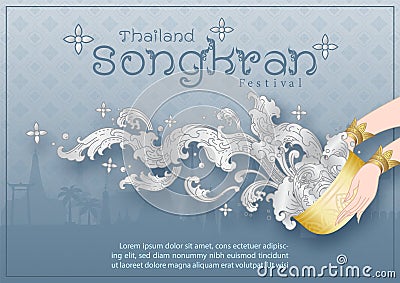 Poster of Thailand Songkran festival in the traditional Thai pattern style Vector Illustration