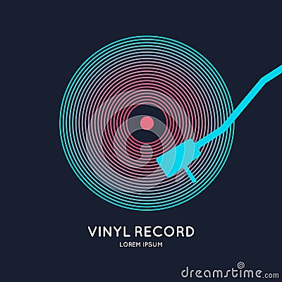 Poster of the Vinyl record. Illustration music on dark background. Vector Illustration