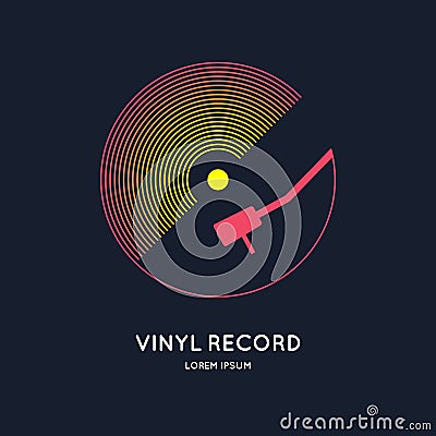 Poster of the Vinyl record. Illustration music on dark background. Vector Illustration