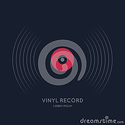 Poster of the Vinyl record. Illustration music on dark background. Vector Illustration