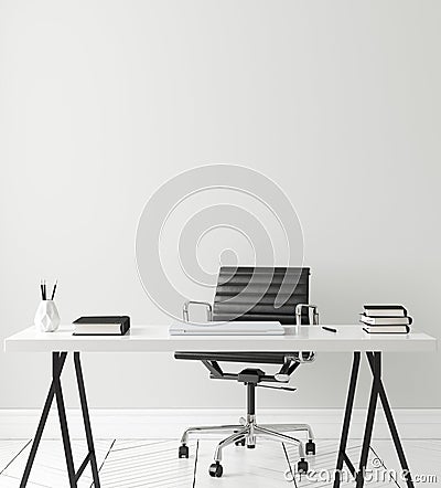 Poster, wall mock up in home interior background, home office, Scandinavian style Stock Photo