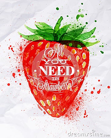 Poster watercolor strawberry Vector Illustration