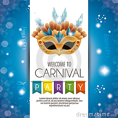 Poster welcome carnival party mask bright banner Vector Illustration