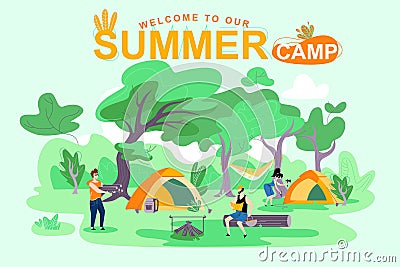 Poster Welcome to Our Summer Camp, Lettering. Vector Illustration