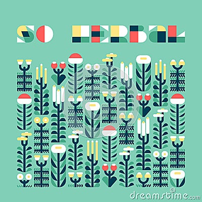 Poster with wild and medicinal herbs in flat style Vector Illustration