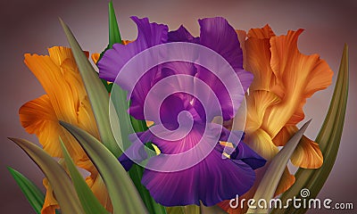 Poster for Woman's Day with original artistic colorful fantasy irises Stock Photo