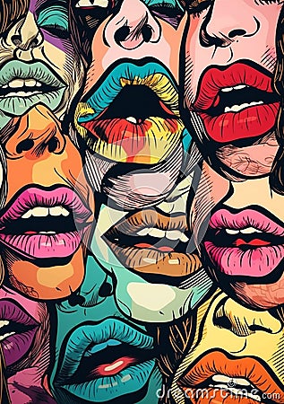 lipstick woman lips art illustration female kiss passion abstract poster mouth. Generative AI. Cartoon Illustration