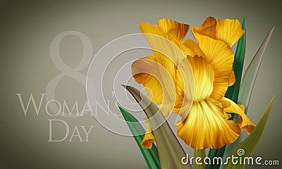 Poster for Womans Day with original artistic colorful fantasy yellow iris Stock Photo