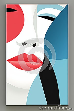 a poster of a womans face with a red and blue background Stock Photo