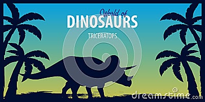 Poster World of dinosaurs. Prehistoric world. Triceratops. Cretaceous period. Stock Photo