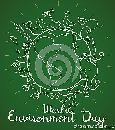 Poster for World Environment Day with Animals in Doodle Style, Vector Illustration Vector Illustration