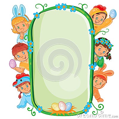 Poster with young children in Easter costumes Stock Photo