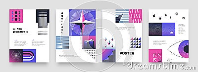 posters. Abstract minimalistic contemporary geometric elements, primitive minimalistic forms, placards with basic Vector Illustration