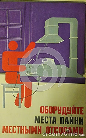 The posters come from the USSR. Labor protection. Editorial Stock Photo