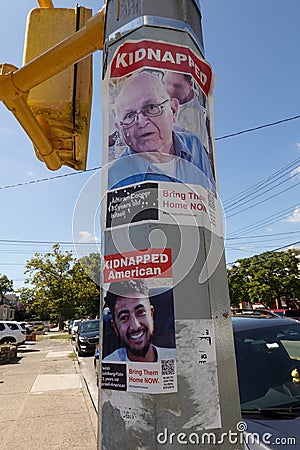 Posters with images of hostages kidnapped after the attack of Hamas on October 7 including American-Israeli Hersh Goldberg-Polin Editorial Stock Photo