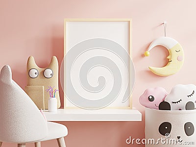 Posters mocked up in a child`s room, on an empty pink wall background Stock Photo