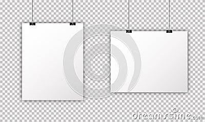 Posters mockup vector isolated templates vertical an horizontal. Realistic template. Billboard mockup white frame. Blank paper Vector Illustration