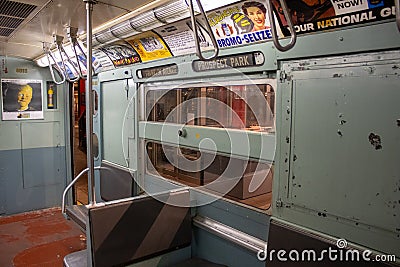 Posters at the subway station in the New York Transit Museum. Downtown Brooklyn, USA Editorial Stock Photo