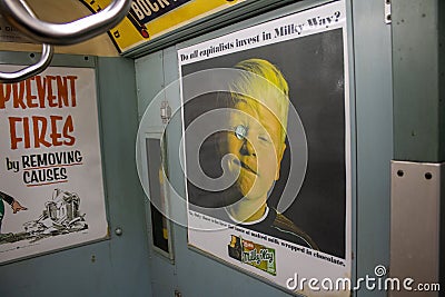 Posters at the subway station in the New York Transit Museum. Downtown Brooklyn, USA Editorial Stock Photo