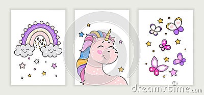 Posters with unicorns Cartoon Illustration
