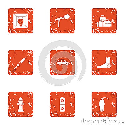 Posthumously icons set, grunge style Vector Illustration