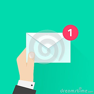 Postman hand with letter envelope, email message, mail delivery Vector Illustration