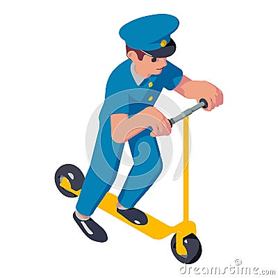 Postman new kick scooter icon, isometric style Vector Illustration