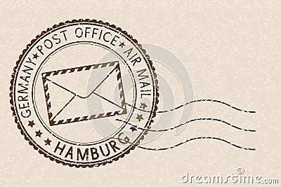 Postmark. Round brown stamp on beige background. Hamburg, Germany Vector Illustration