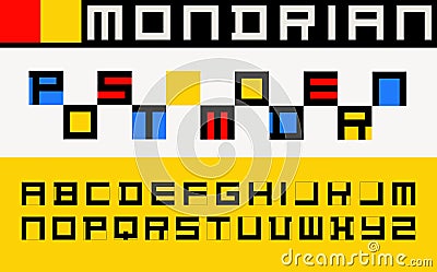 Postmodern decorative alphabet, mondrian style font. Vector Vector Illustration