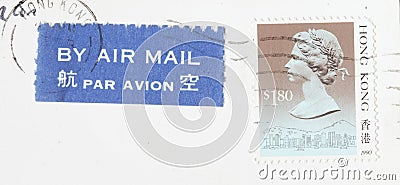 Poststmark By Air Mail, Hongkong Editorial Stock Photo