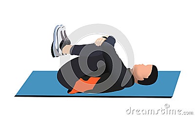 Postural gymnastics exercise. The illustration shows a man on a mat performing a stretching exercise Vector Illustration