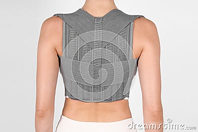 Posture Corrector isolated on white. Orthopedic lumbar support products. Lumbar Support Belts For Back Clavicle Spine Stock Photo