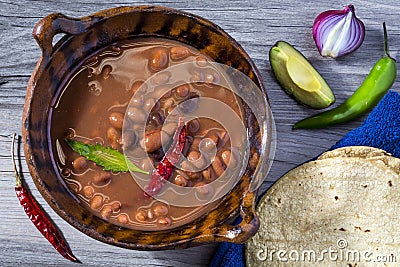 Pot with Baked Beans Stock Photo