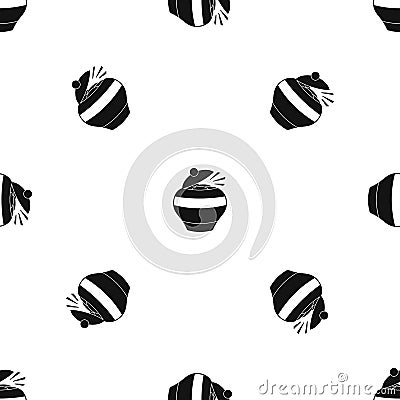 Pot full of gold coins pattern seamless black Vector Illustration