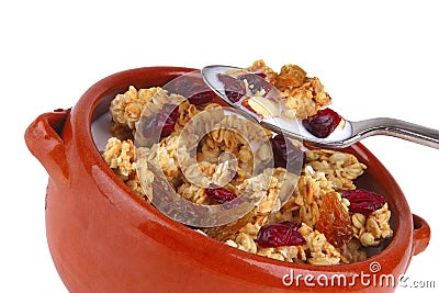 Pot full of granola with nuts Stock Photo