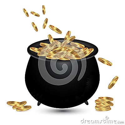 Pot with gold coin Vector Illustration