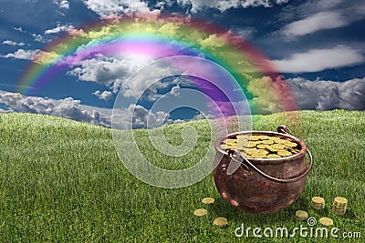 Pot of gold coins Stock Photo