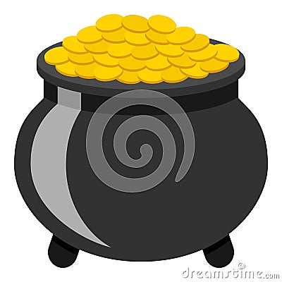 Pot of Gold Flat Icon Isolated on White Vector Illustration