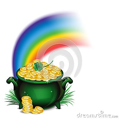 Pot Of Gold, Magical Treasure, St. Patrick`s Day symbol. Vector illustration Vector Illustration